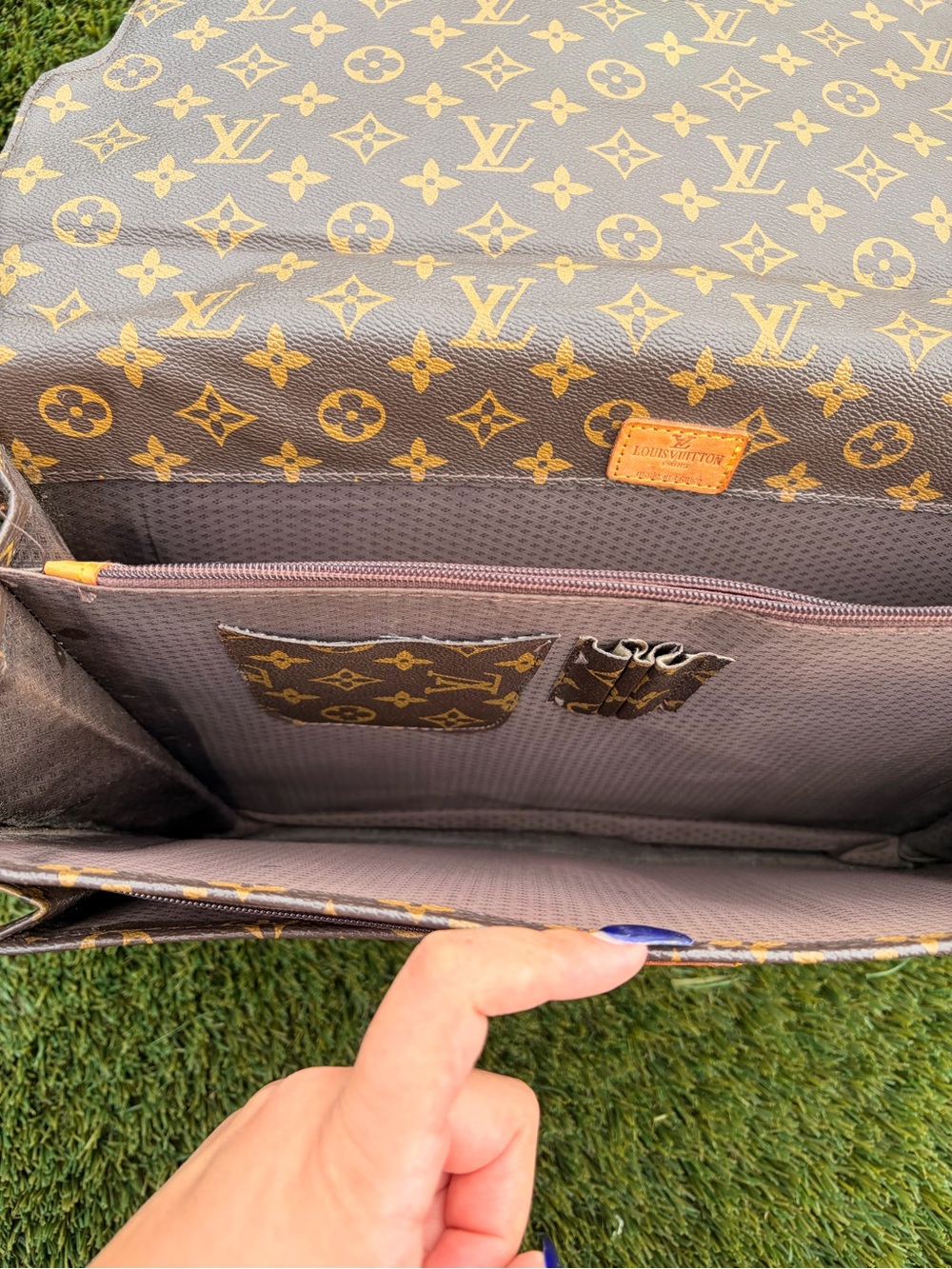 LV Brown Monogram Briefcase with Tan Leather Trim - Picture 7 of 16